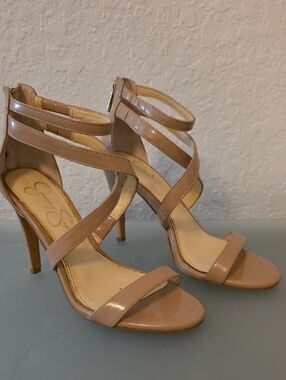 Jessica Simpson Nude Patent Strappy High Heel Sandals Size 6.5